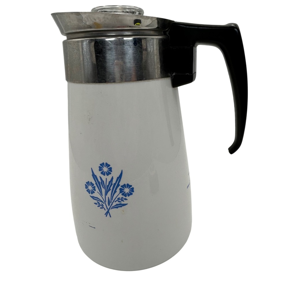 VTG Corning Ware Blue Cornflower Cottagcore 9 C Stovetop Coffee Percolator P-149
